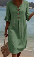 Menorca | Vestido Midi de Lino Verde Oliva