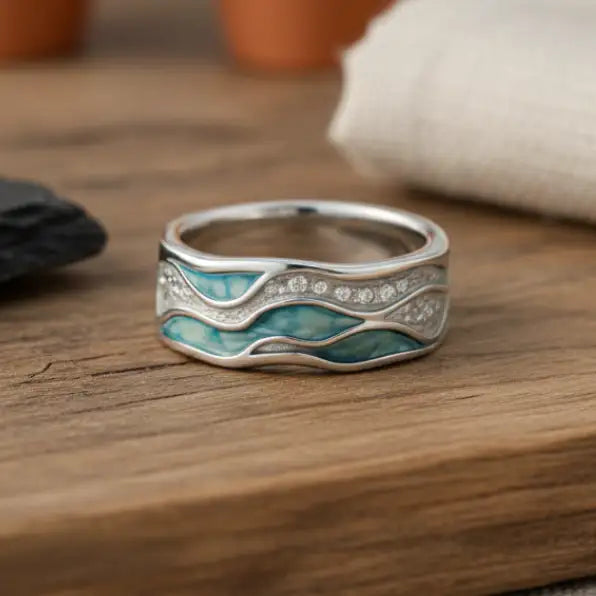 Regina | Anillo de Olas Turquesa en Plata