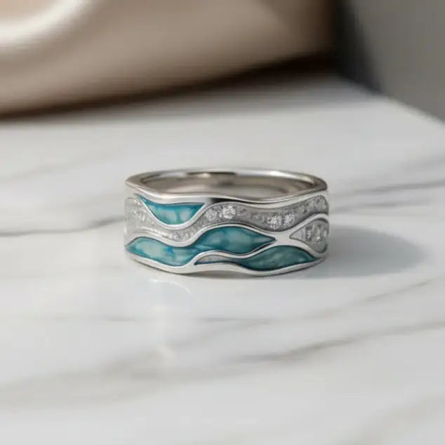 Regina | Anillo de Olas Turquesa en Plata