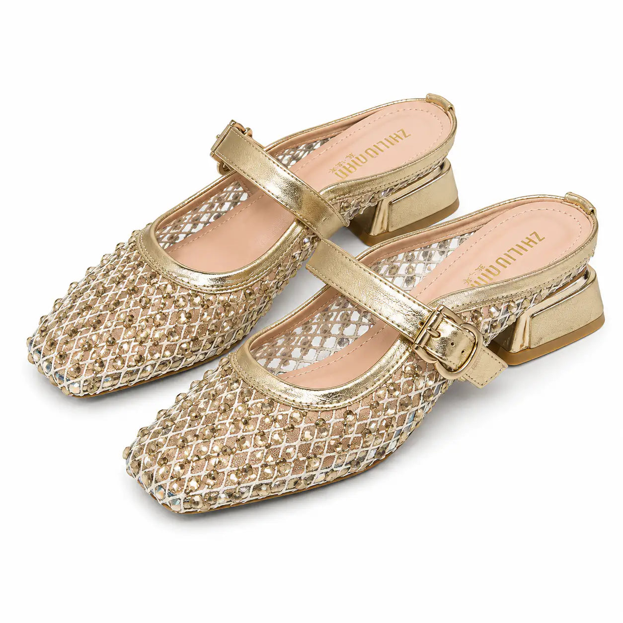 Montaigne™ | Sandalias Mule con Punta Cuadrada y Pedrería