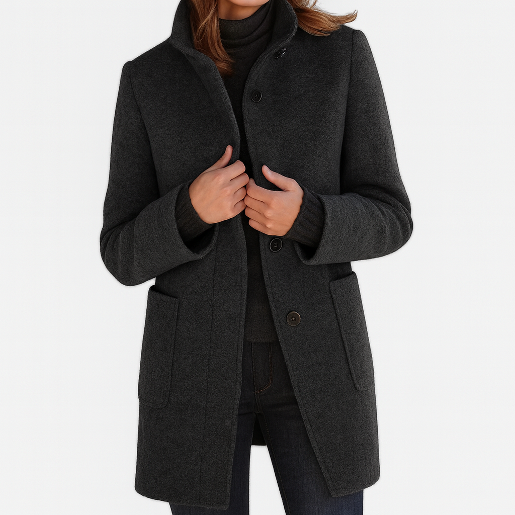 Laura | Chaqueta de Paño Gris con Cuello Mao
