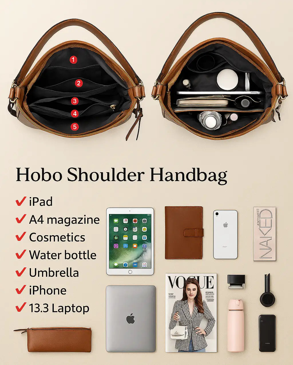 Selene | Bolso Hobo Antirrobo con Cartera de Regalo