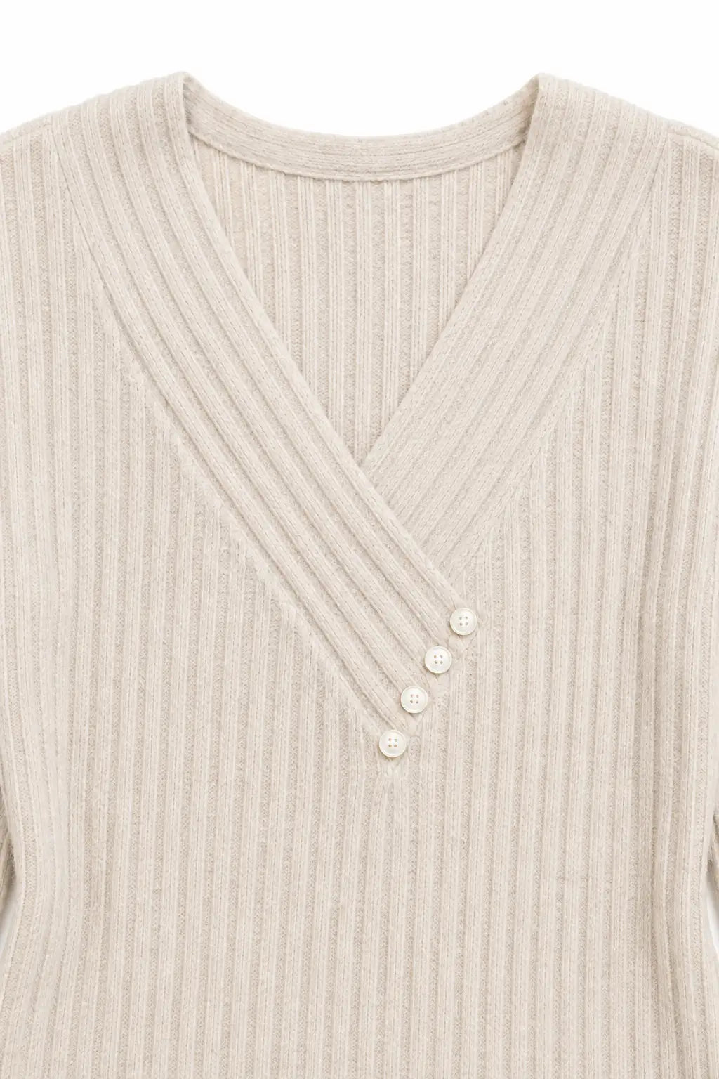 Carolina | Jersey de Canalé con Cuello en Pico y Botones
