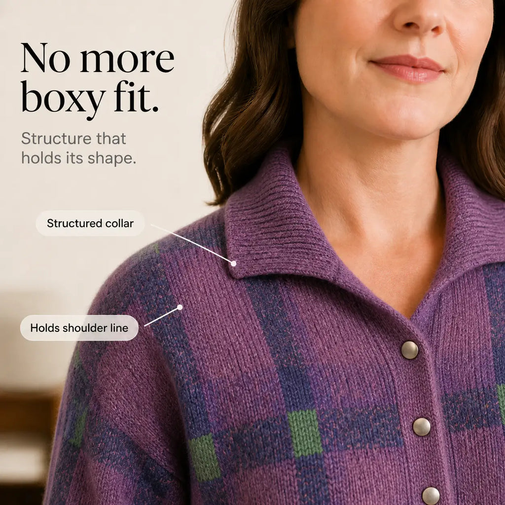 Guadalupe | Cárdigan Oversize de Cuadros con Cuello Camisero