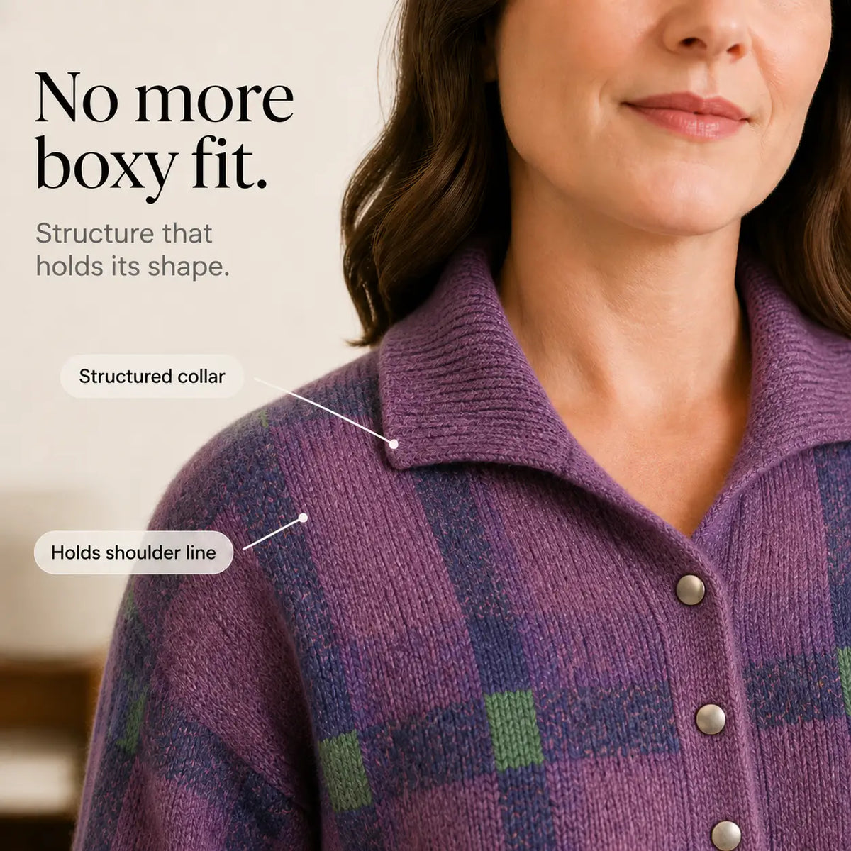 Guadalupe | Cárdigan Oversize de Cuadros con Cuello Camisero