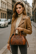 Florèna™ | Bolso de Mano con Motivo Floral Grabado