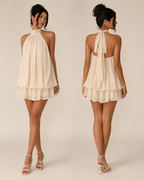 Margot Mini Vestido Halter con Espalda Descubierta y Movimiento