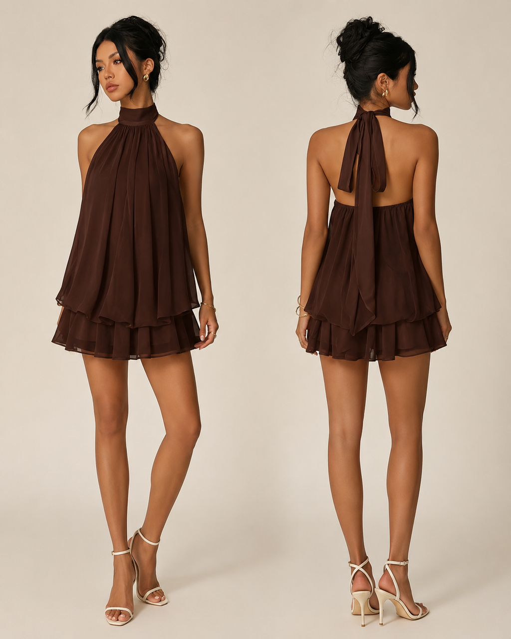 Margot Mini Vestido Halter con Espalda Descubierta y Movimiento