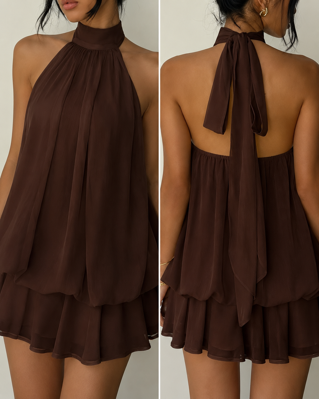 Margot Mini Vestido Halter con Espalda Descubierta y Movimiento