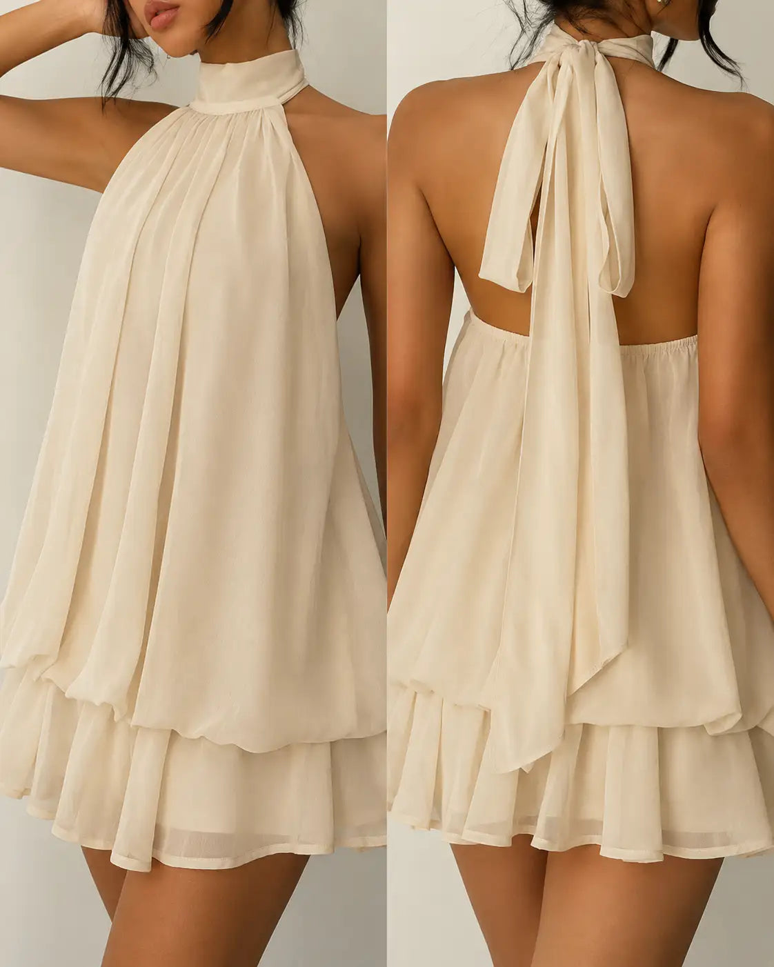 Zoa | Margot Mini Vestido Halter con Espalda Descubierta y Movimiento