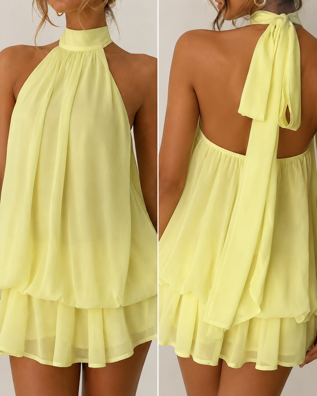 Margot Mini Vestido Halter con Espalda Descubierta y Movimiento