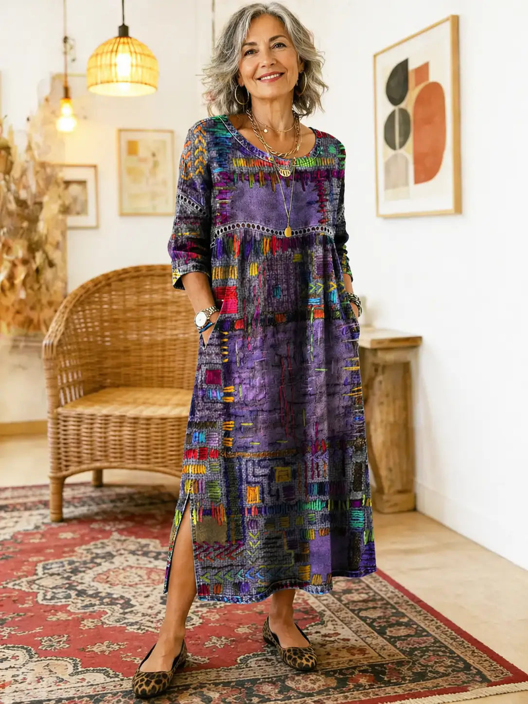 Manuela | Vestido Vaquero con Patchwork Étnico
