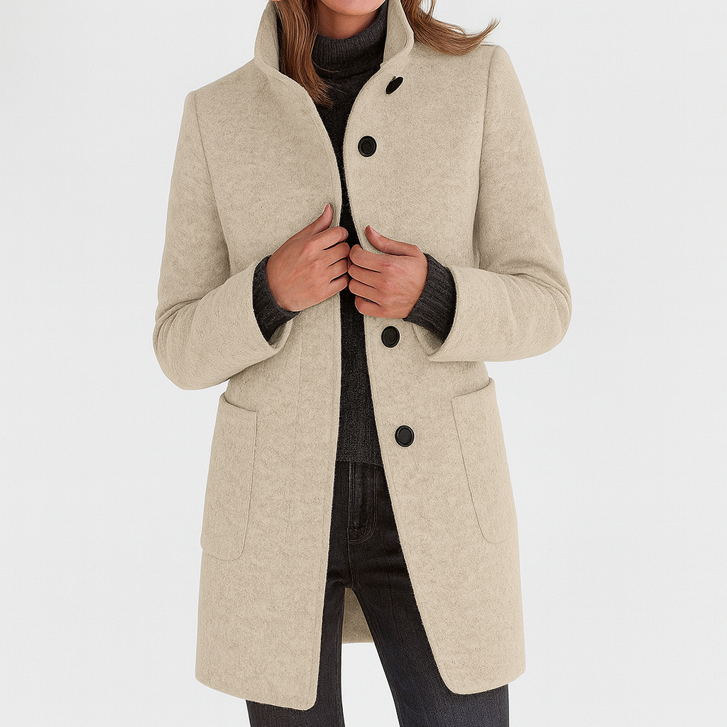 Laura | Chaqueta de Paño Gris con Cuello Mao