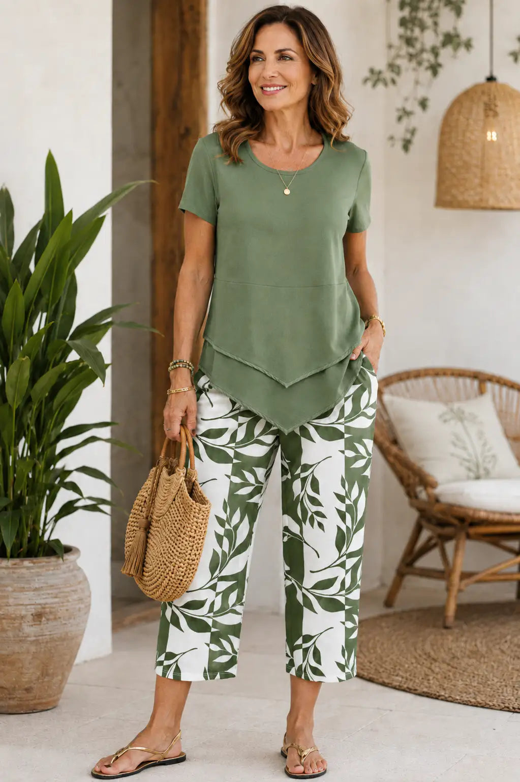 María | Conjunto con Blusa de Dobladillo Asimétrico