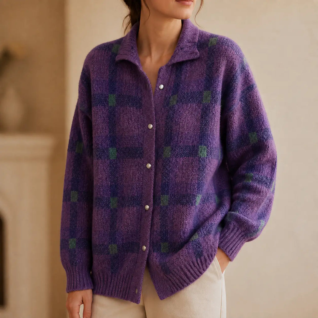 Guadalupe | Cárdigan Oversize de Cuadros con Cuello Camisero
