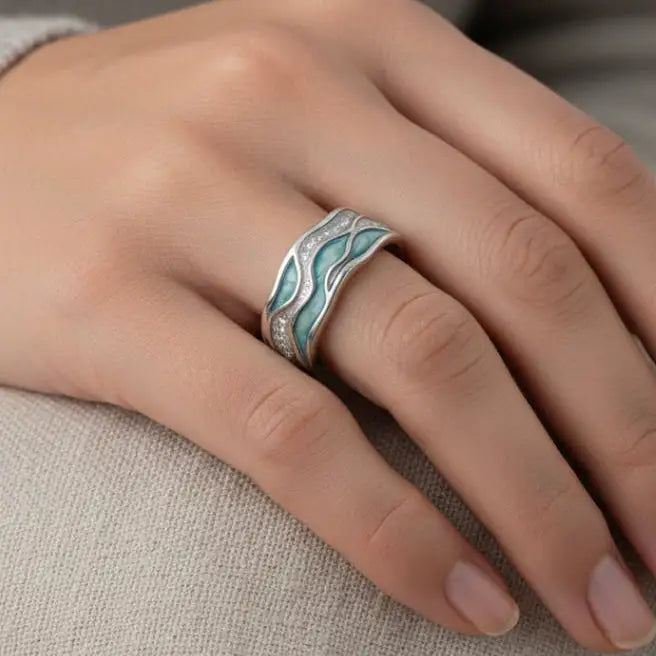 Regina | Anillo de Olas Turquesa en Plata