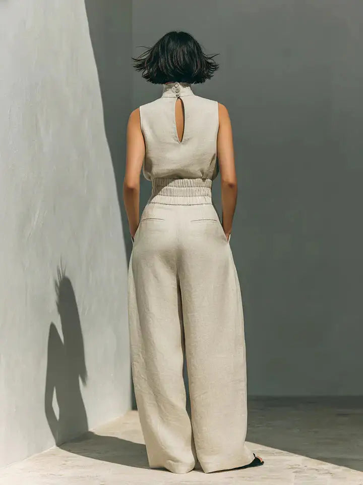 Flor™ | Conjunto de Blusa sin Mangas y Pantalón de Pernera Ancha