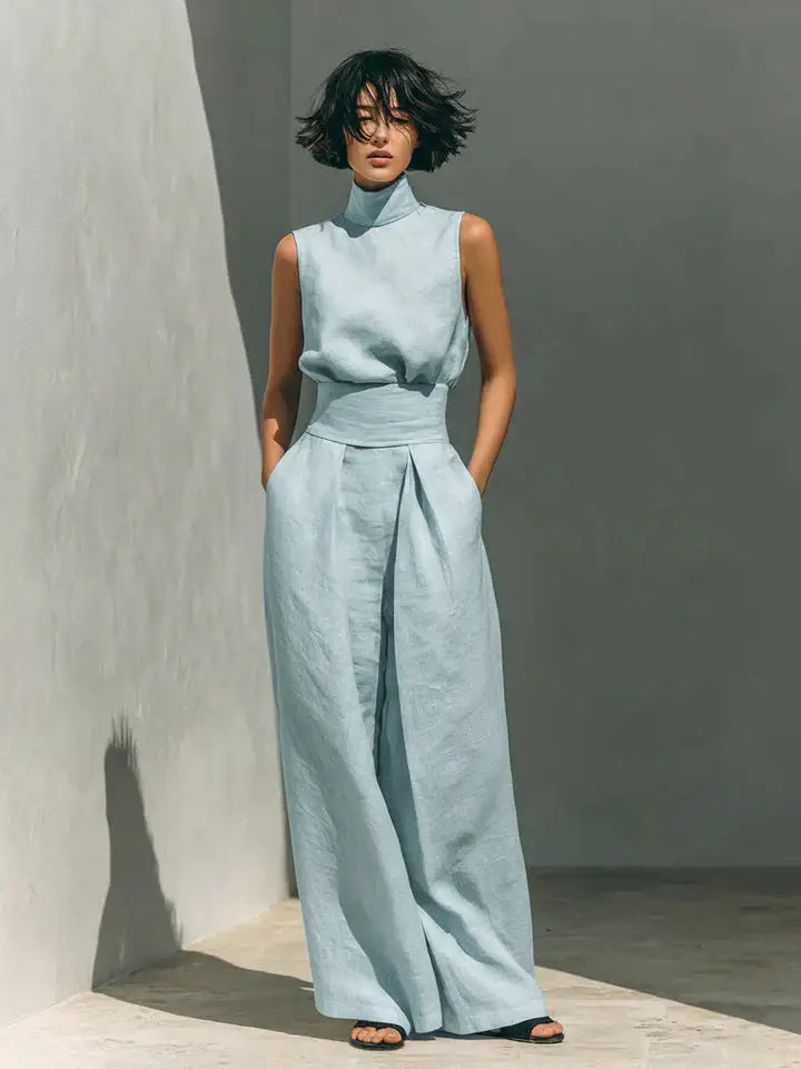Flor™ | Conjunto de Blusa sin Mangas y Pantalón de Pernera Ancha