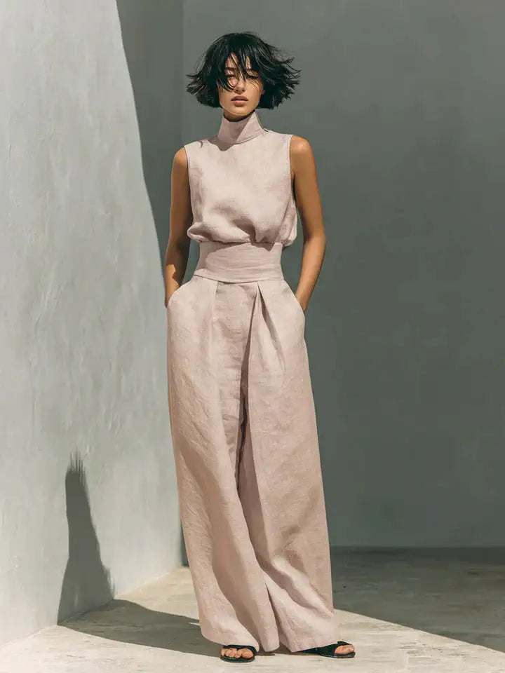 Flor™ | Conjunto de Blusa sin Mangas y Pantalón de Pernera Ancha