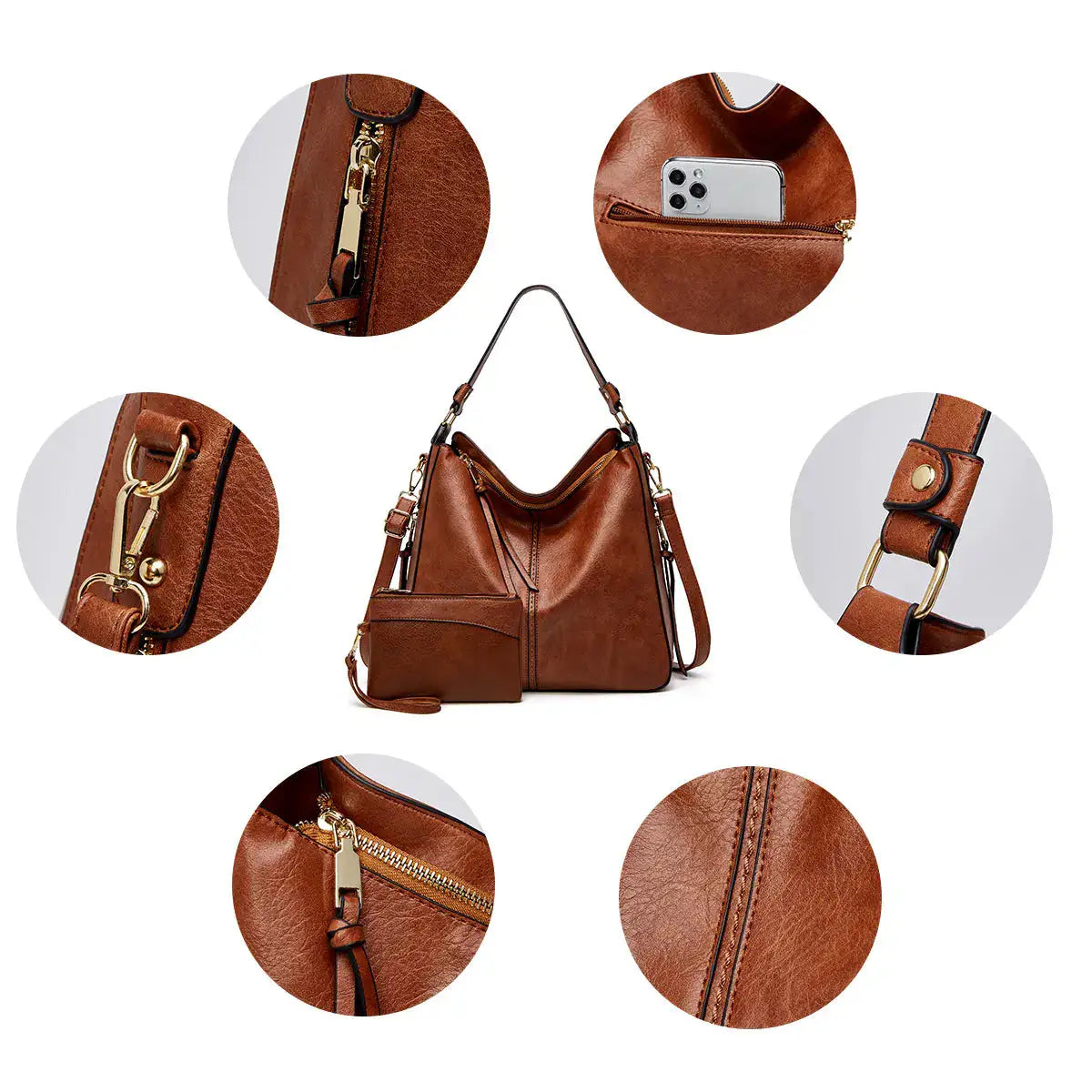 Chiara | Bolso Hobo de Piel de Lujo Antirrobo con Cartera Pequeña