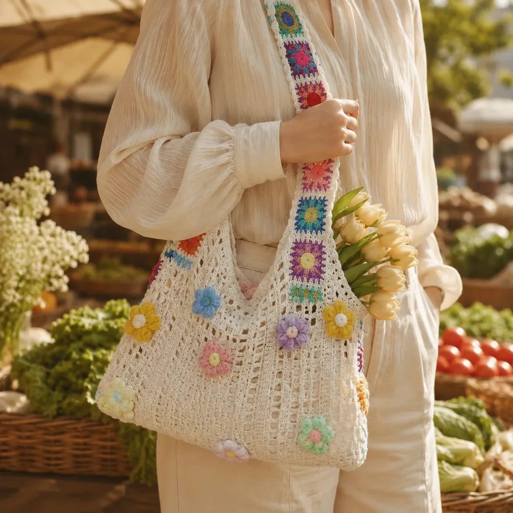 Nicasia | Bolso de Hombro de Crochet con Flores