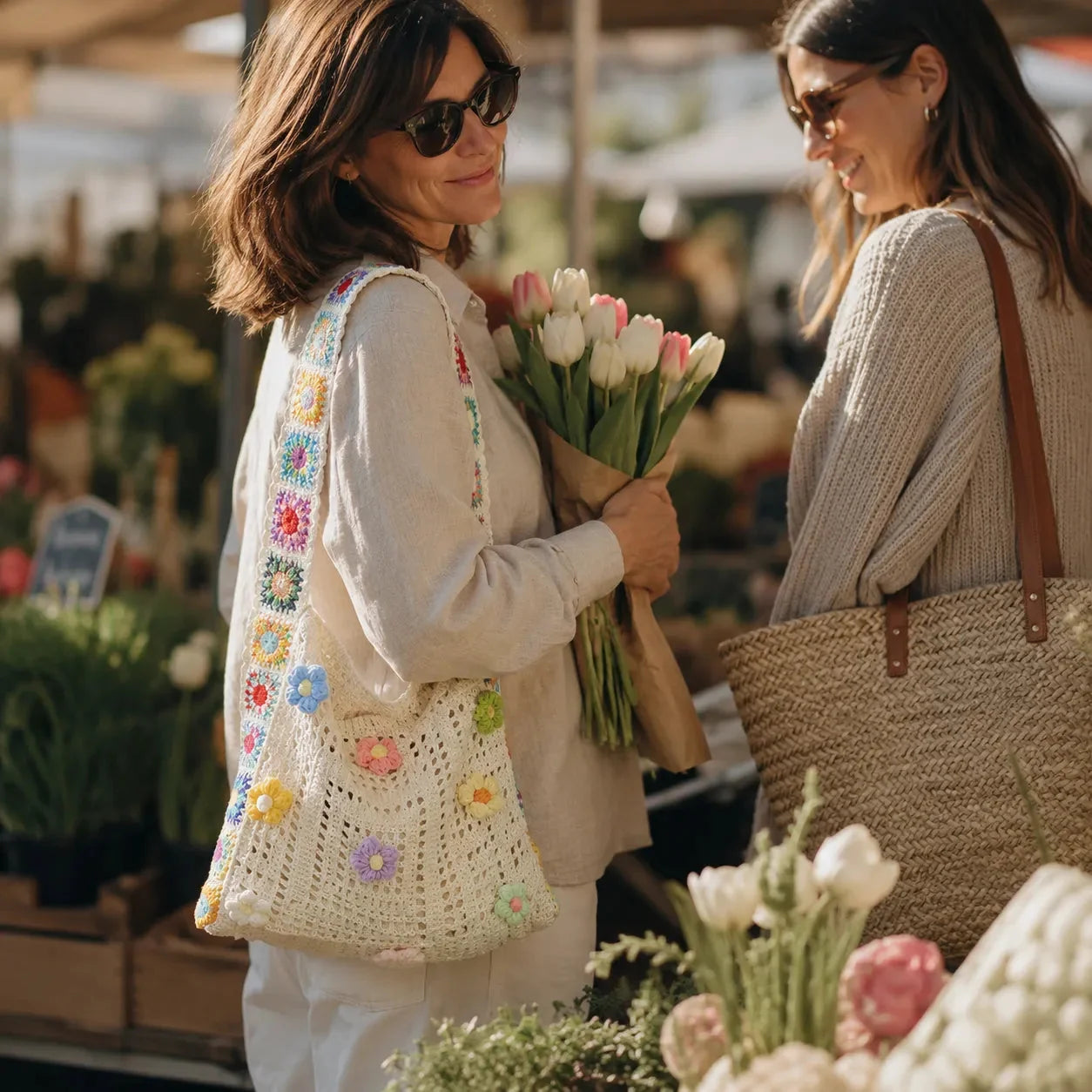 Nicasia | Bolso de Hombro de Crochet con Flores