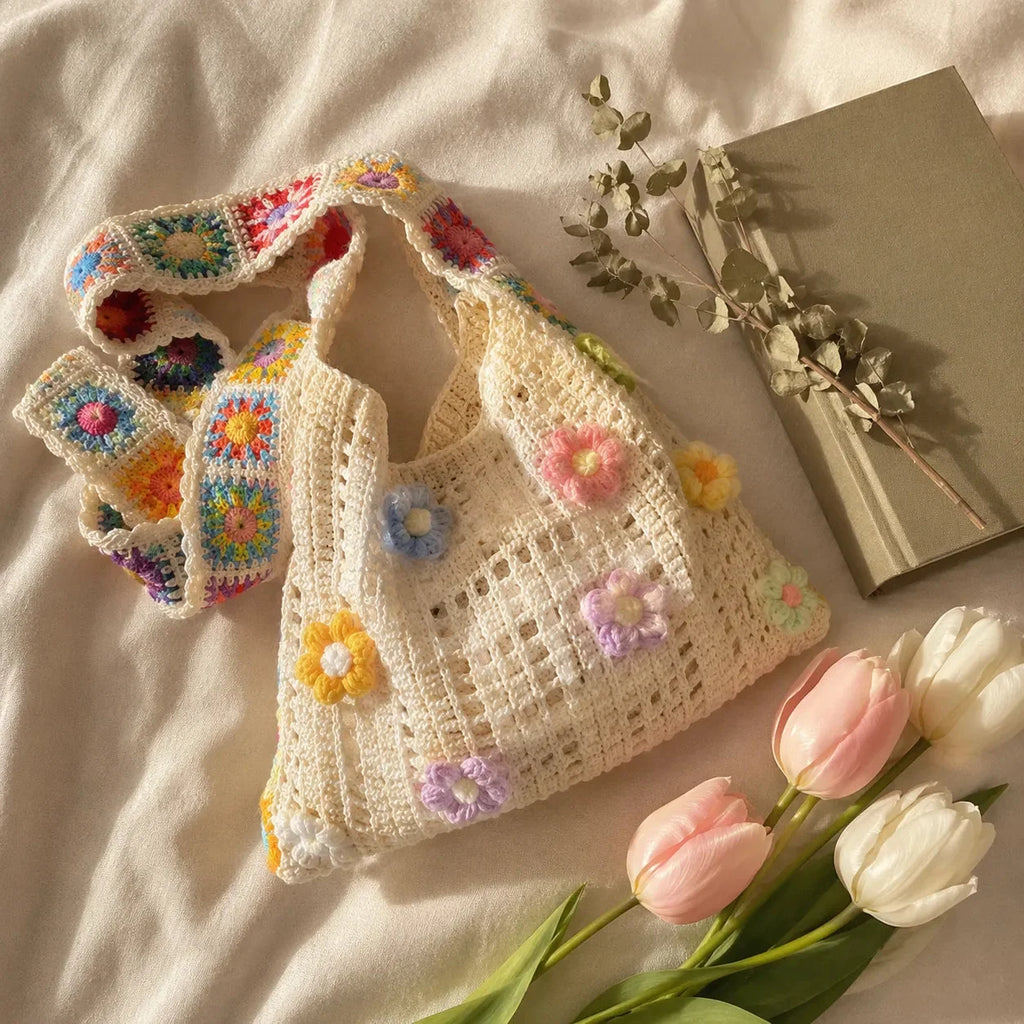 Nicasia | Bolso de Hombro de Crochet con Flores