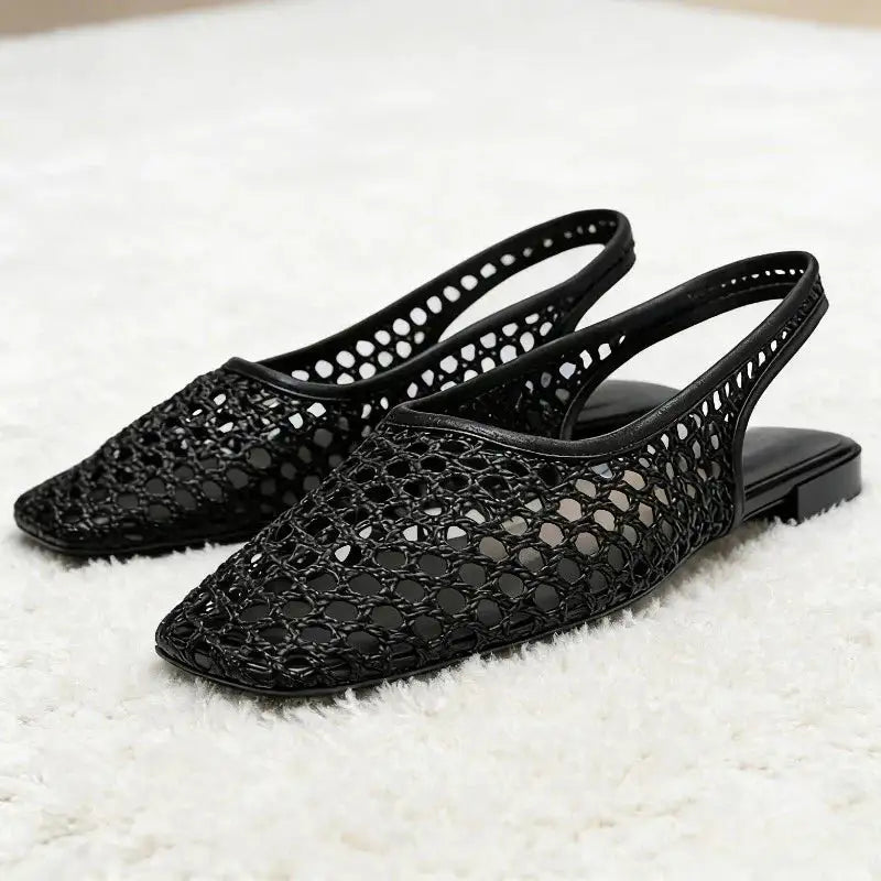 Albiona™ | Sandalias Planas de Malla con Punta Cuadrada