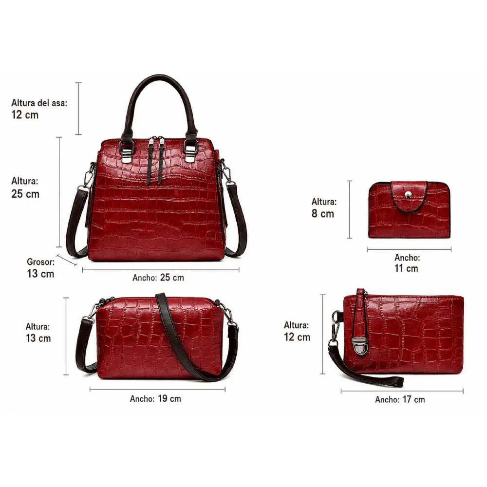 Elvira | Set de 4 Bolsos con Textura Cocodrilo
