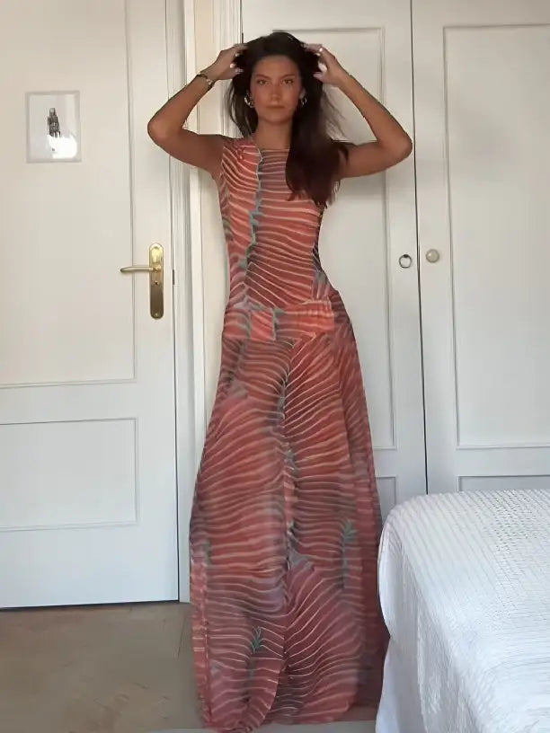 Ria | Conjunto de Body y Falda de Malla con Brillo Ondulado