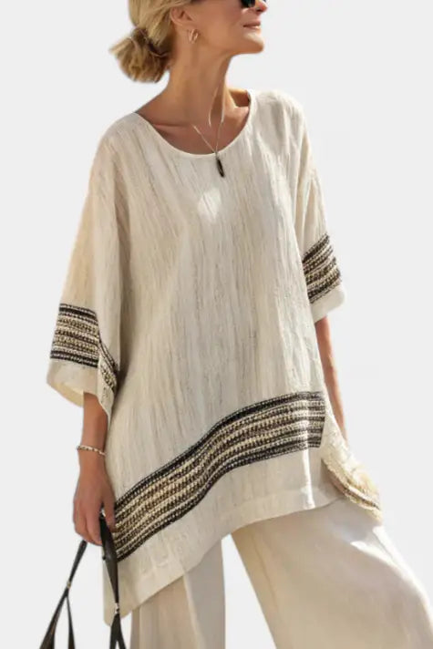 Mariella | Conjunto de Top de Lino a Rayas y Pantalón Fluido