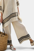 Mariella | Conjunto de Top de Lino a Rayas y Pantalón Fluido