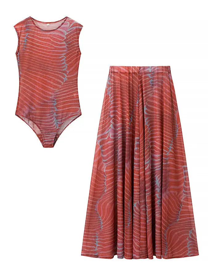 Ria | Conjunto de Body y Falda de Malla con Brillo Ondulado