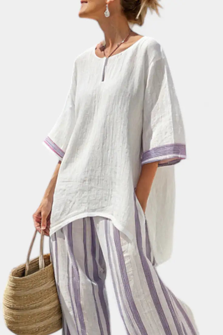 Allegra | Conjunto de Camiseta y Pantalón de Bambú a Rayas