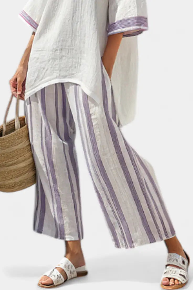 Allegra | Conjunto de Camiseta y Pantalón de Bambú a Rayas