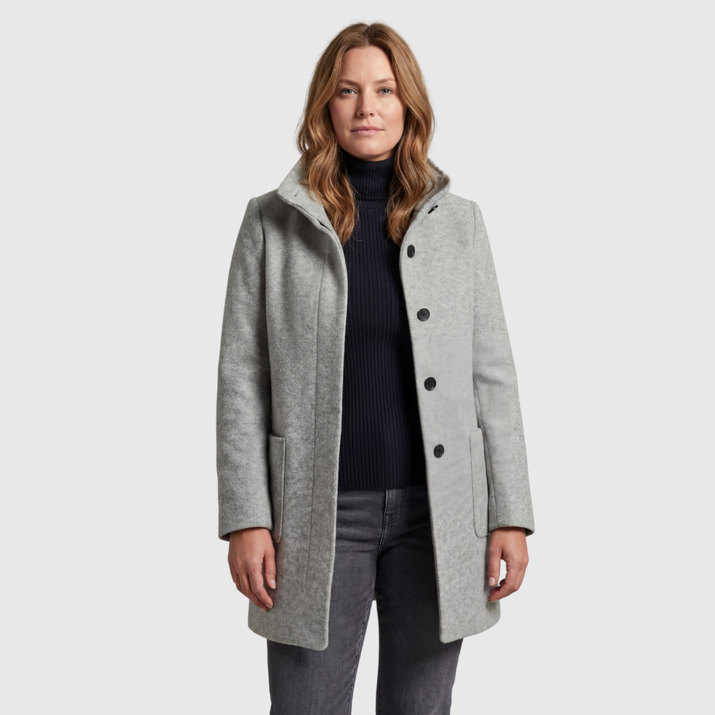 Laura | Chaqueta de Paño Gris con Cuello Mao