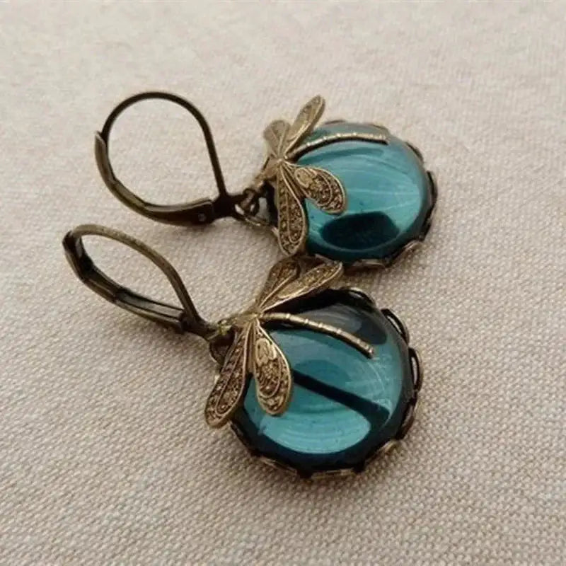 Vintage Libélula™ | Pendientes con Cristal y Oro Antiguo