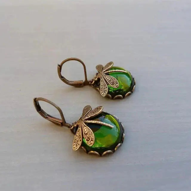 Vintage Libélula™ | Pendientes con Cristal y Oro Antiguo