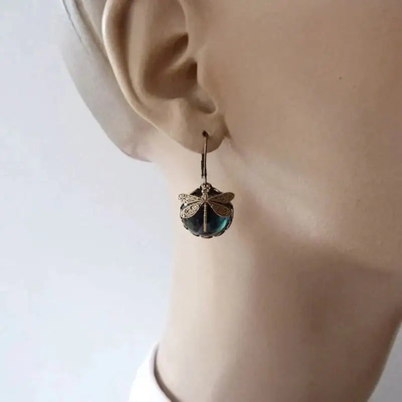 Vintage Libélula™ | Pendientes con Cristal y Oro Antiguo