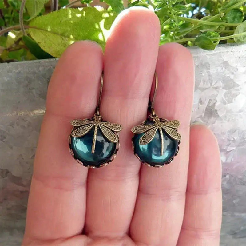 Vintage Libélula™ | Pendientes con Cristal y Oro Antiguo