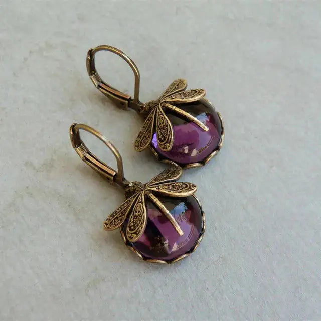 Vintage Libélula™ | Pendientes con Cristal y Oro Antiguo