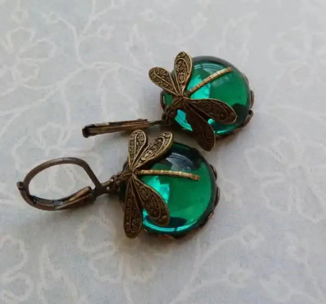 Vintage Libélula™ | Pendientes con Cristal y Oro Antiguo