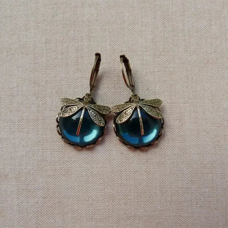 Vintage Libélula™ | Pendientes con Cristal y Oro Antiguo