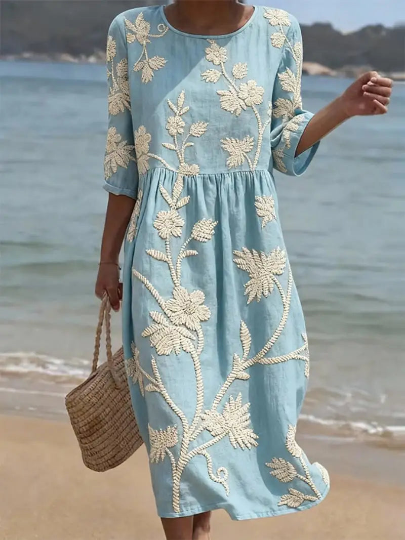 Dalia | Vestido Midi Bordado Azul