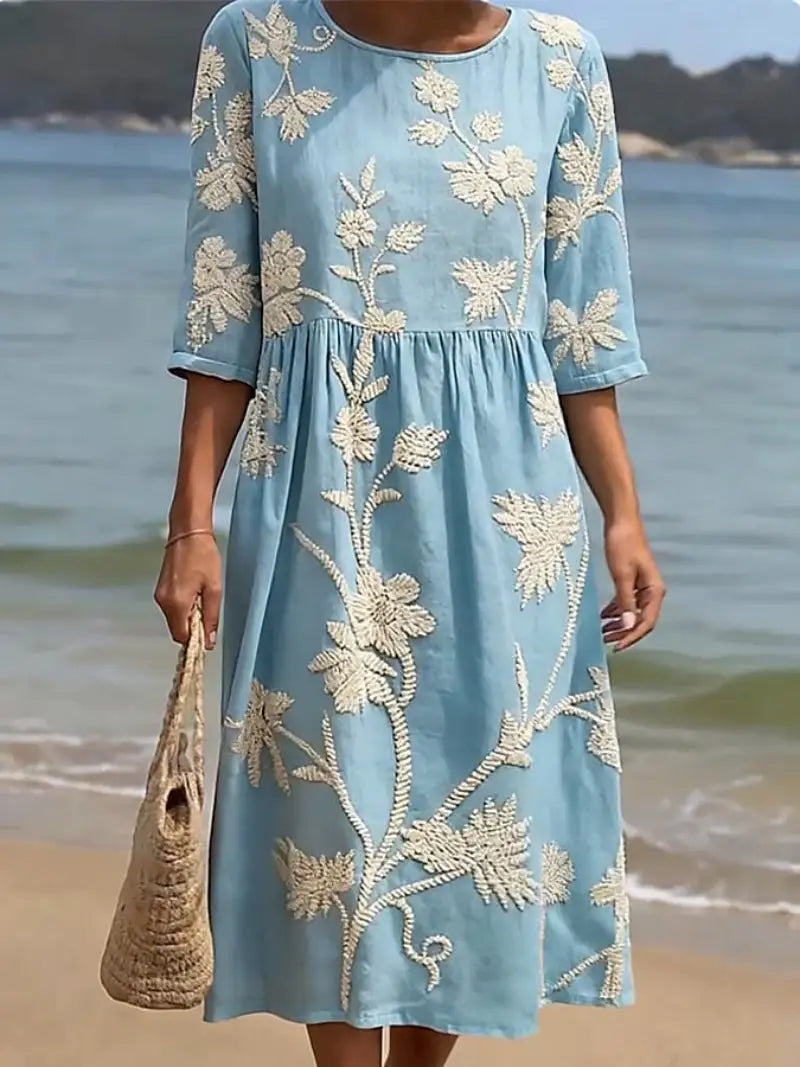 Dalia | Vestido Midi Bordado Azul