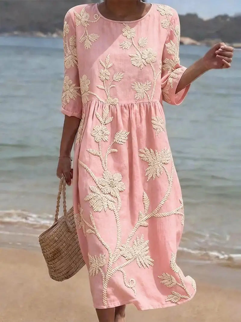 Dalia | Vestido Midi Bordado Rosa