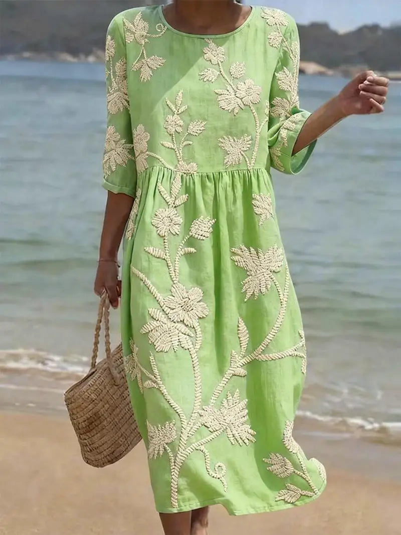 Dalia | Vestido Midi Bordado Verde