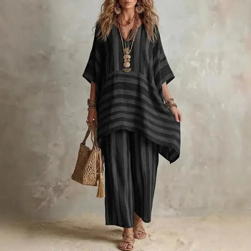 Elin | Conjunto bohemio de 2 piezas a rayas