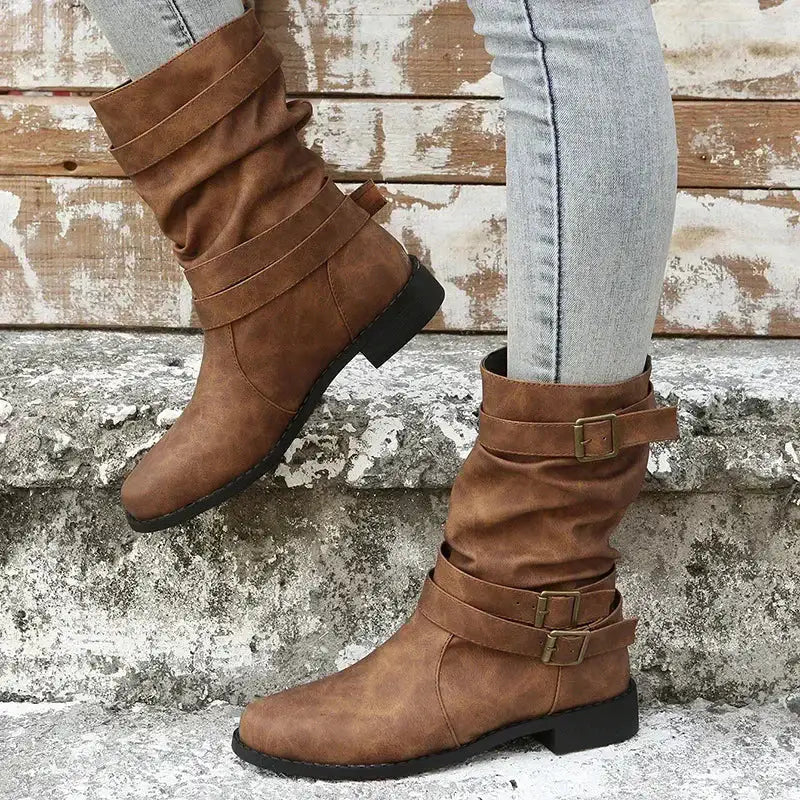 Mencía | Botas Planas Retro con Hebillas