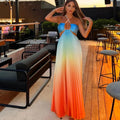 Vestido maxi degradado sin espalda para mujer - recortes bohemios y plisado, prenda de playa casual de verano de corte suelto, moda 2024